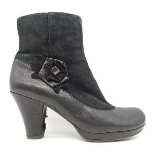 Naya Breeze Black Leather Floral Zip Up Block Heel Ankle Boots Shoes Women's 9 M